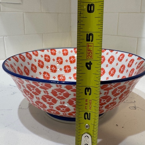 Anthropologie Vibrant Red and White Floral Bowl - Picture 6 of 6